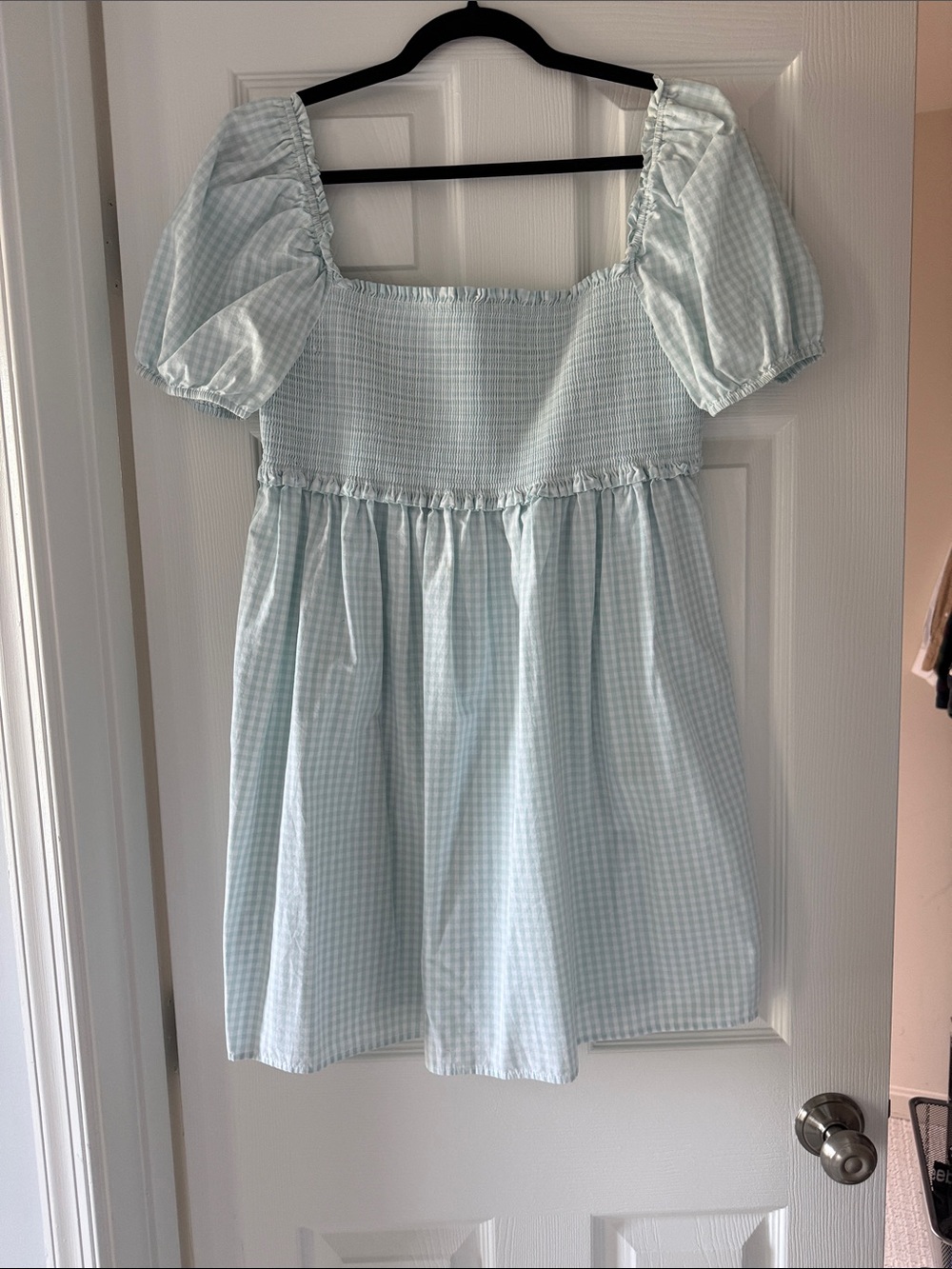 Sunday Best Pale Blue Gingham Puff-Sleeve Dress